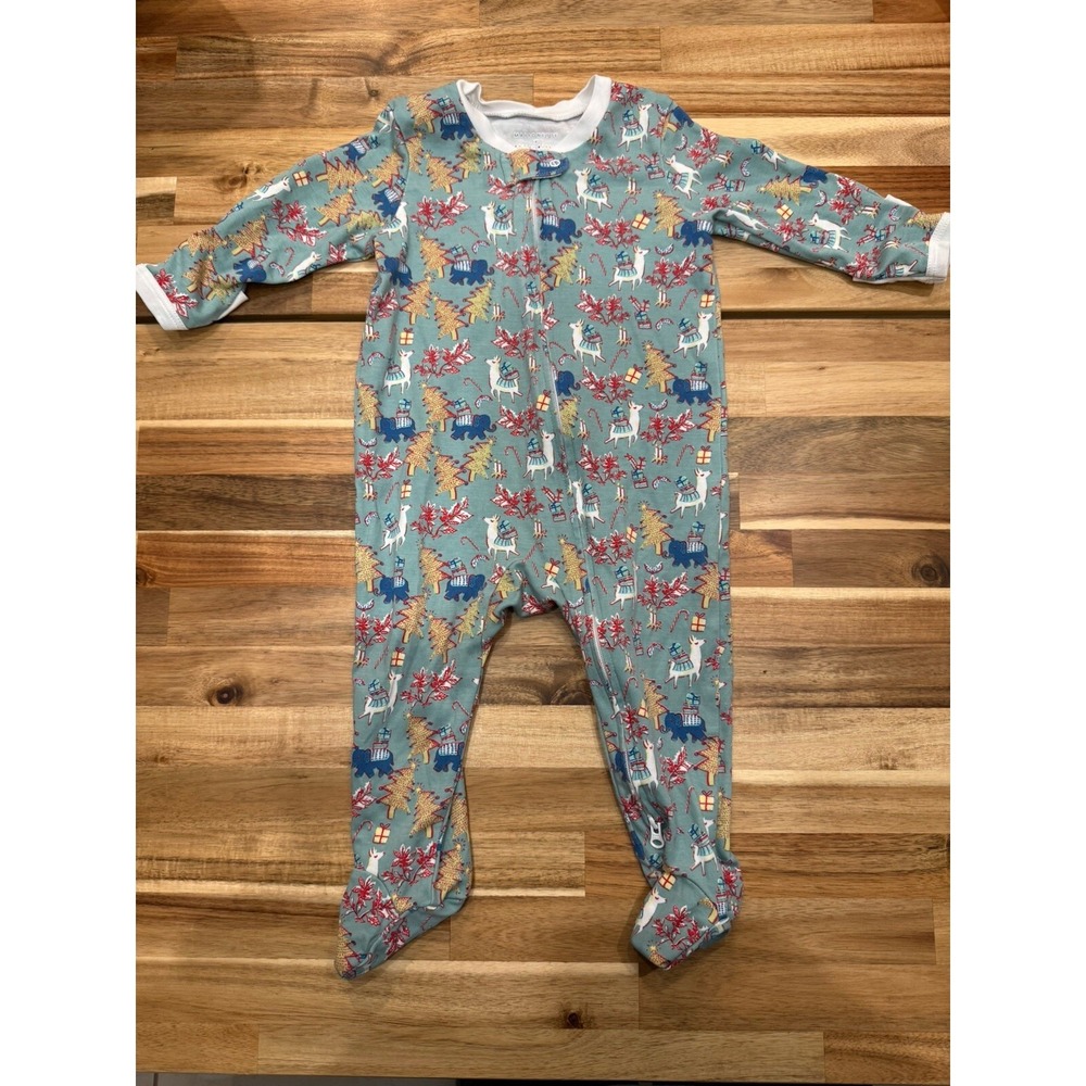 Roller Rabbit X Maisonette, Prancing Deer Infant Footie Pajamas, Teal 6-9 Months
